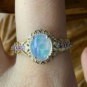 Natural Ethiopian Opal Sterling Silver Ring Size 10